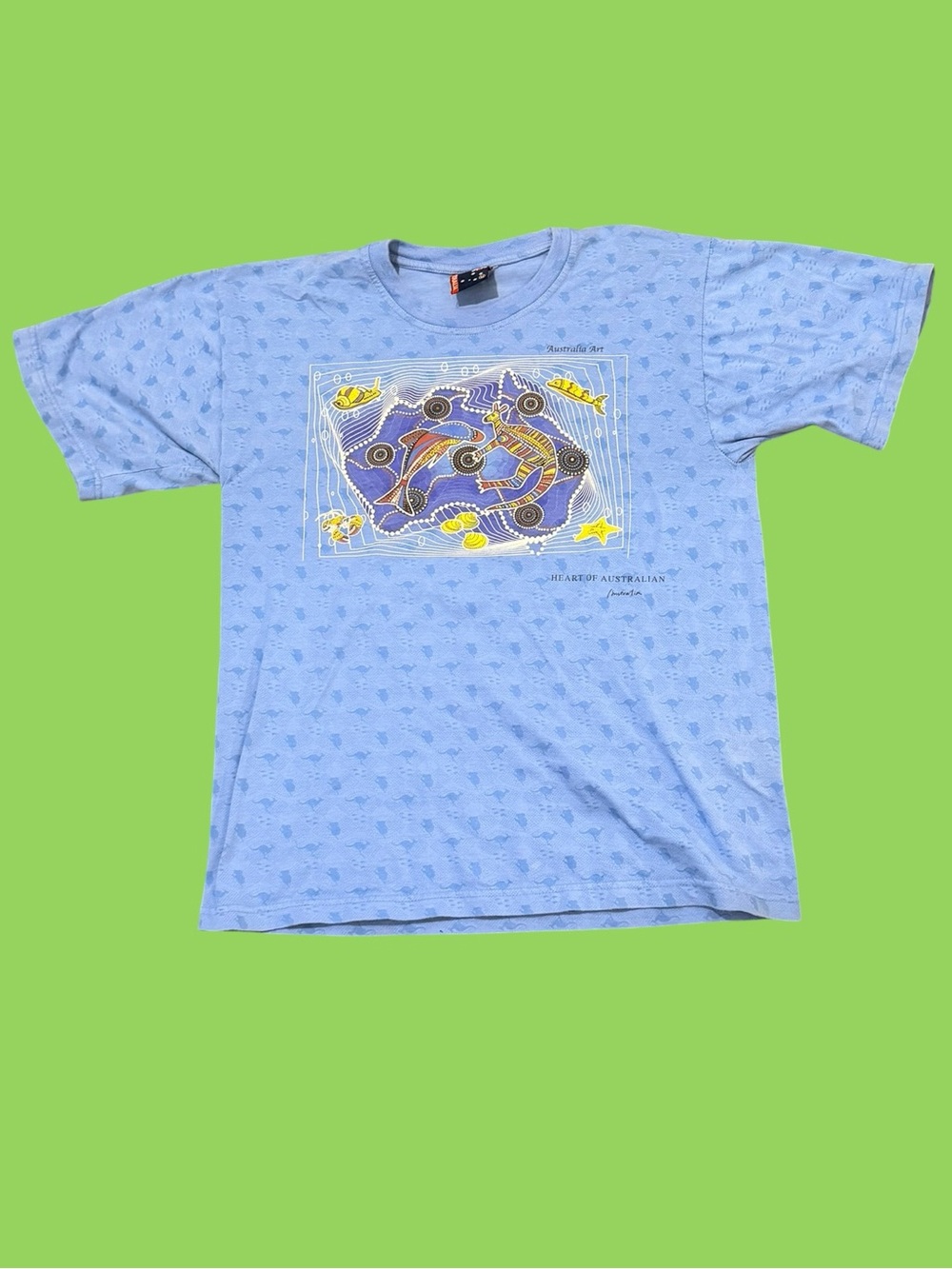 Vintage 90s Australia Art T Shirt M Kangaroo Koala All Over Print Blue